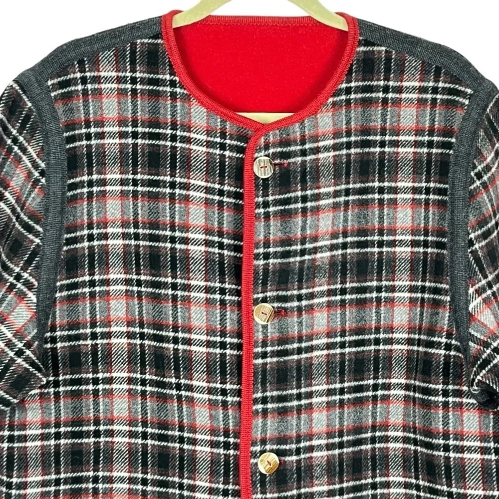 Sonnblick Landhausmoden Virgin Wool Reversible Plaid & Solid Red Jacket Sz. L??